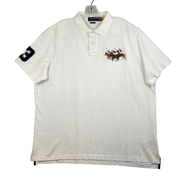 Polo Ralph Lauren Men’s Three Pony Polo Shirt Buttons White Size XL Classic Fit - Picture 1 of 9